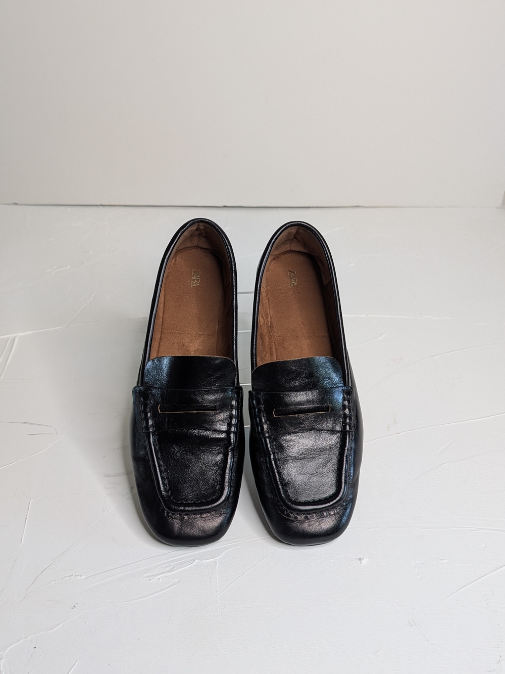 Zara Black-Brown Penny Loafers Square Toe Flats EU 39